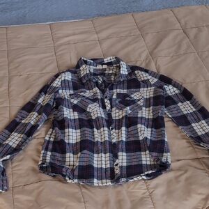 Roxy Kids Plaid Shirt - Navy and Cream